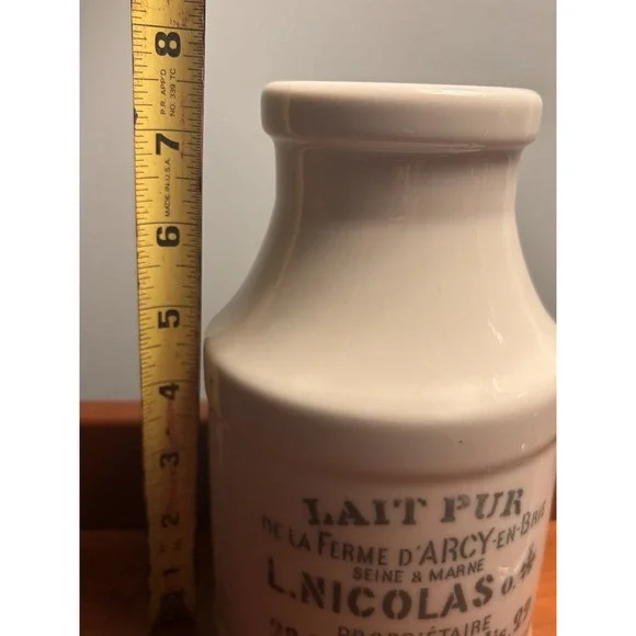 Vtg Porcelain Milk Bottle Lait Pur de la Ferme d'Arcy-en-Brie Paris Green Letter - Picture 6 of 6